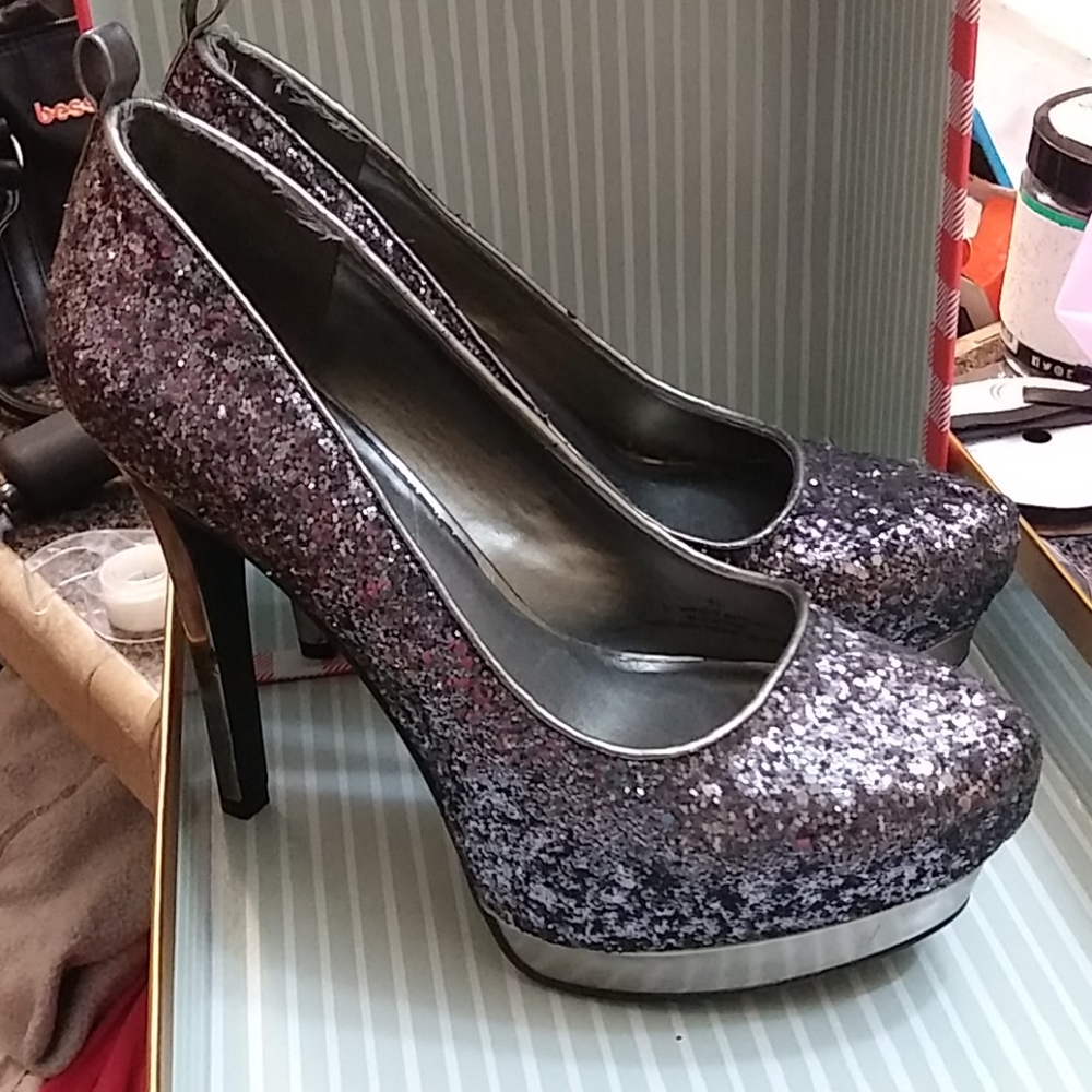 Silver Glitter Heels